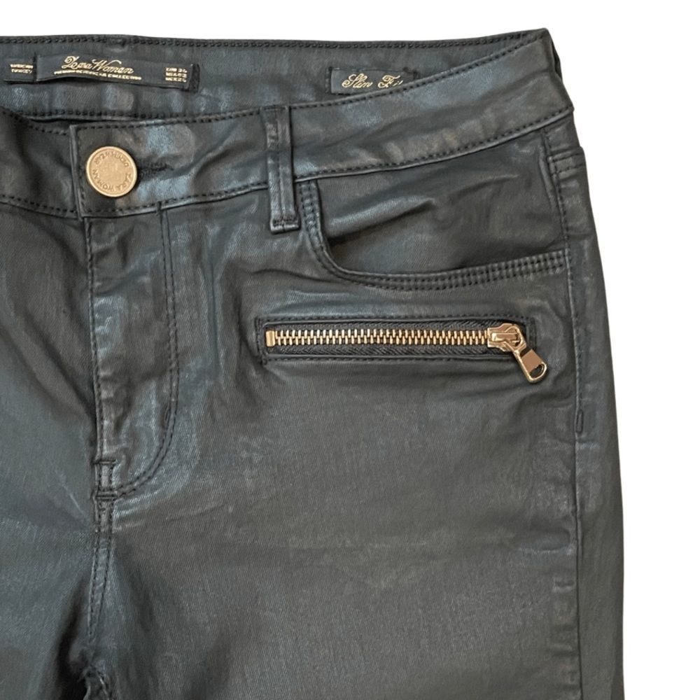 Zara Black Vegan Leather Y2K Moto Jeans Size 2 - Picture 8 of 10